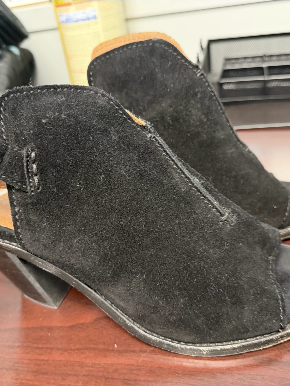 Frye Black Suede Slip-On Mules